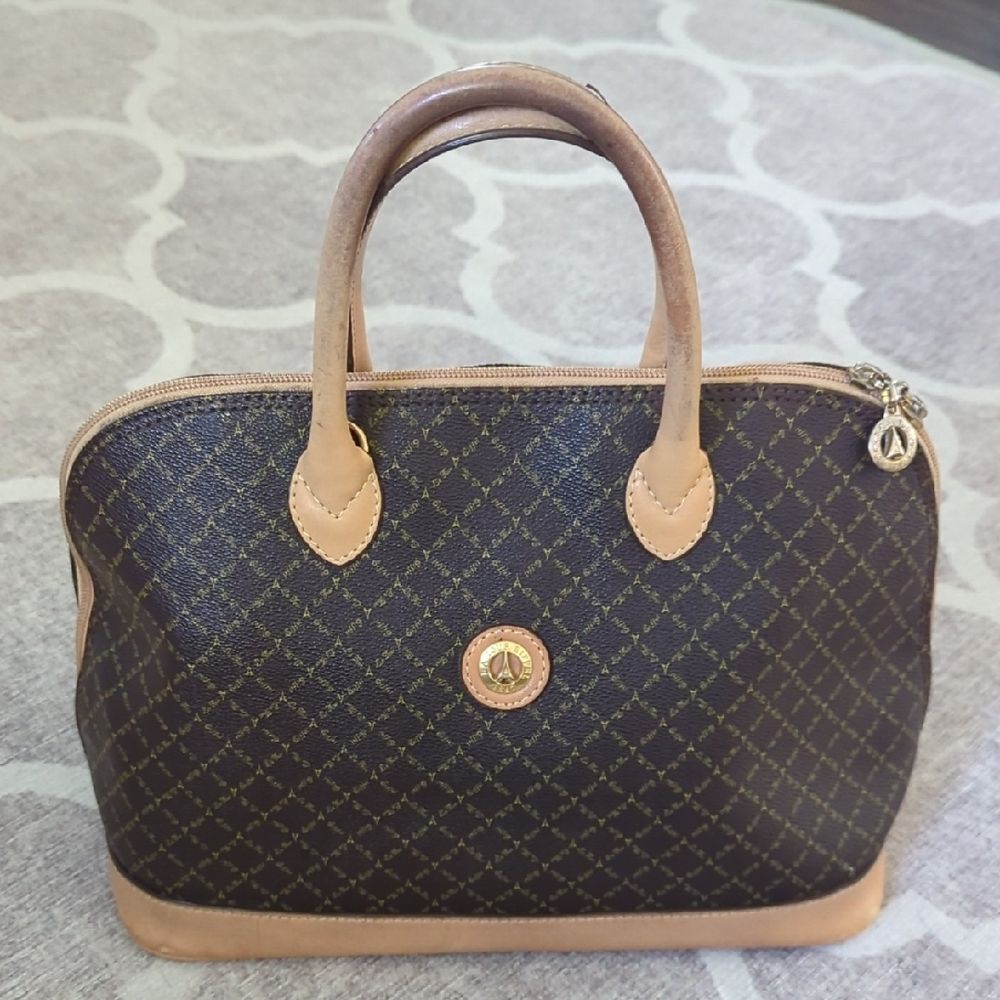 Brown And Tan Leather Patterned Handbag